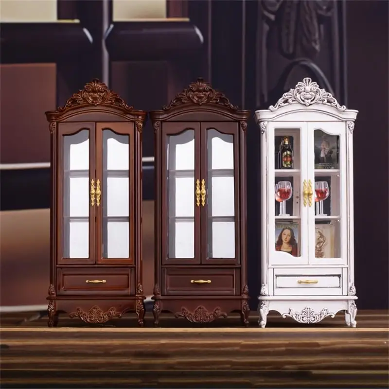 

1/12 Dollhouse Vintage Simulation Storage Cabinet Display Cupboard Model Doll Home Living Room Wine Cabinet Furniture Decor Toy