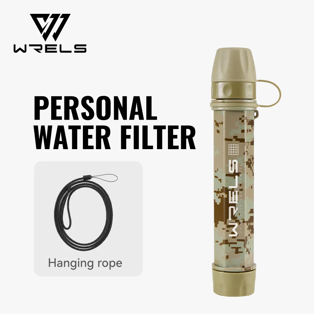 WRELS Outdoor Mini Camping- und Wander-Wasserfilterstrohhalm aus Kohlefaser mit Wasserbeutel für Überlebens- oder Notfallausrüstung