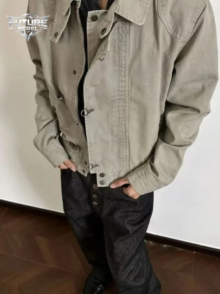 

Унисекс куртка с отложным воротником в американском ретро-стиле, короткая рабочая куртка, осенняя уличная одежда, повседневная свободная верхняя одежда, мужская куртка в стиле Харадзюку, новинка