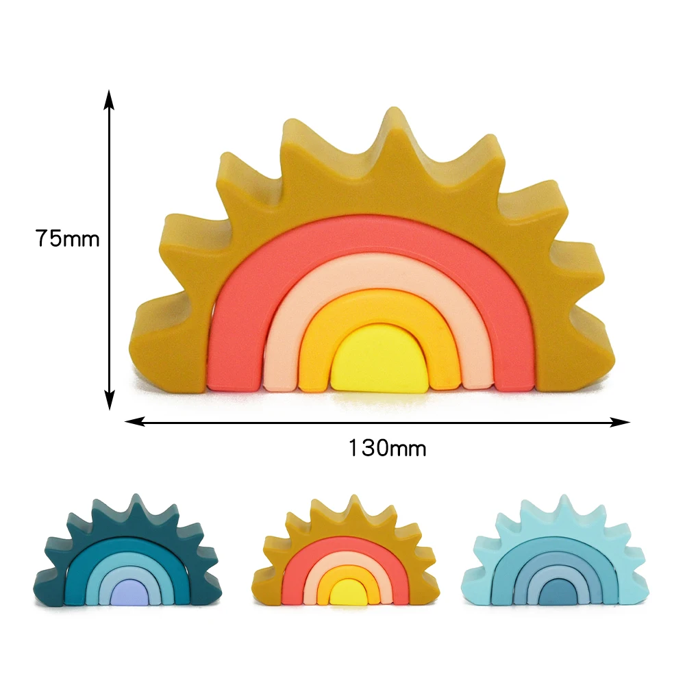 Quebra-cabeça diy forma de sol brinquedo educativo de qualidade alimentar montessori jogo de empilhamento de silicone para bebê