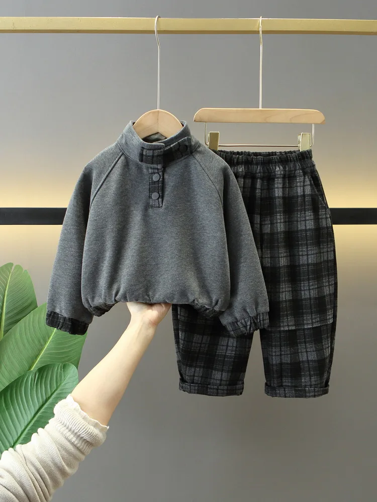 sudadera-de-cuello-alto-para-ninos-grandes-y-pantalones-a-cuadros-conjunto-de-2-piezas-traje-de-primavera-y-otono-ropa-comoda-para-ninos-‌-traje-para-ninos-de-2-a-10-anos