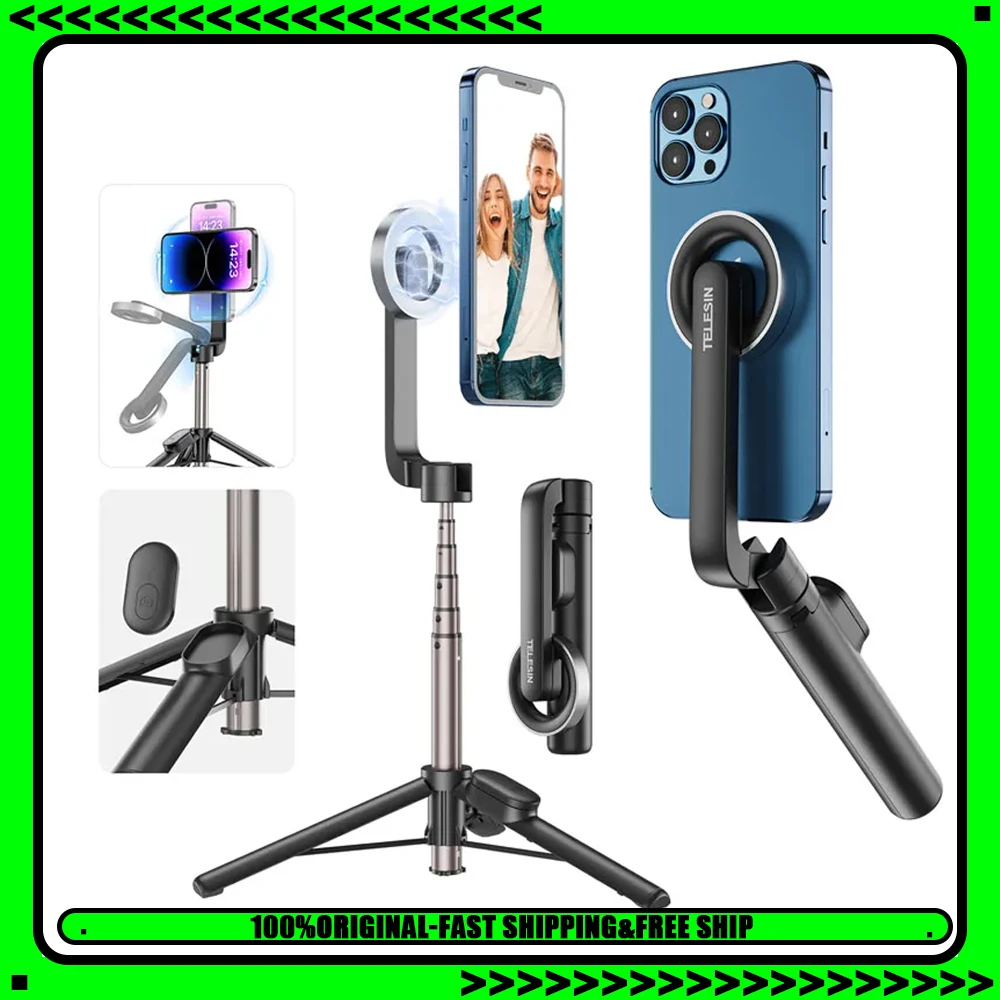 TELESIN Магнитный штатив для селфи с пультом дистанционного управления для мобильного телефона для iPhone 16, 15, 14, 13, 12 Pro Max для HUAWEI XIAOMI SAMSUNG
