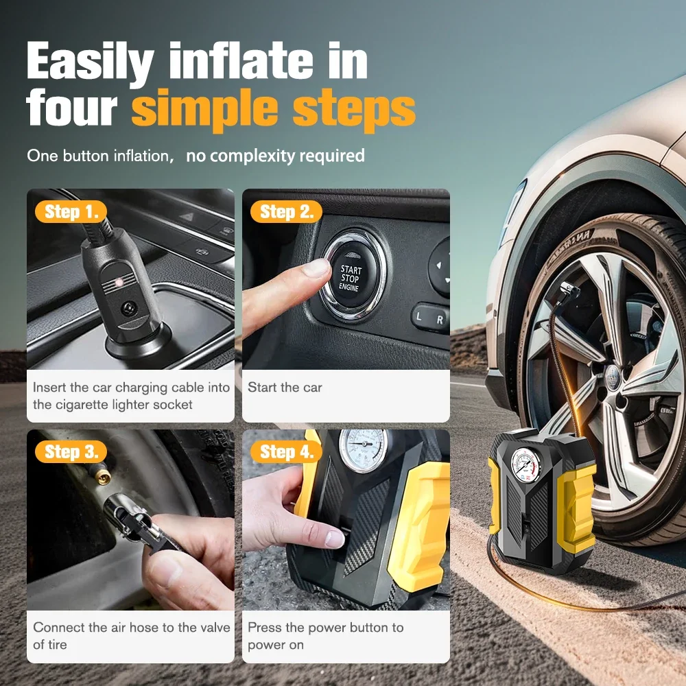 Car Inflator Tire Pump Portable Pointer Model  Air Compressor Cigarette Lighter Starter Car Inflator Pump for Soccer Basketball