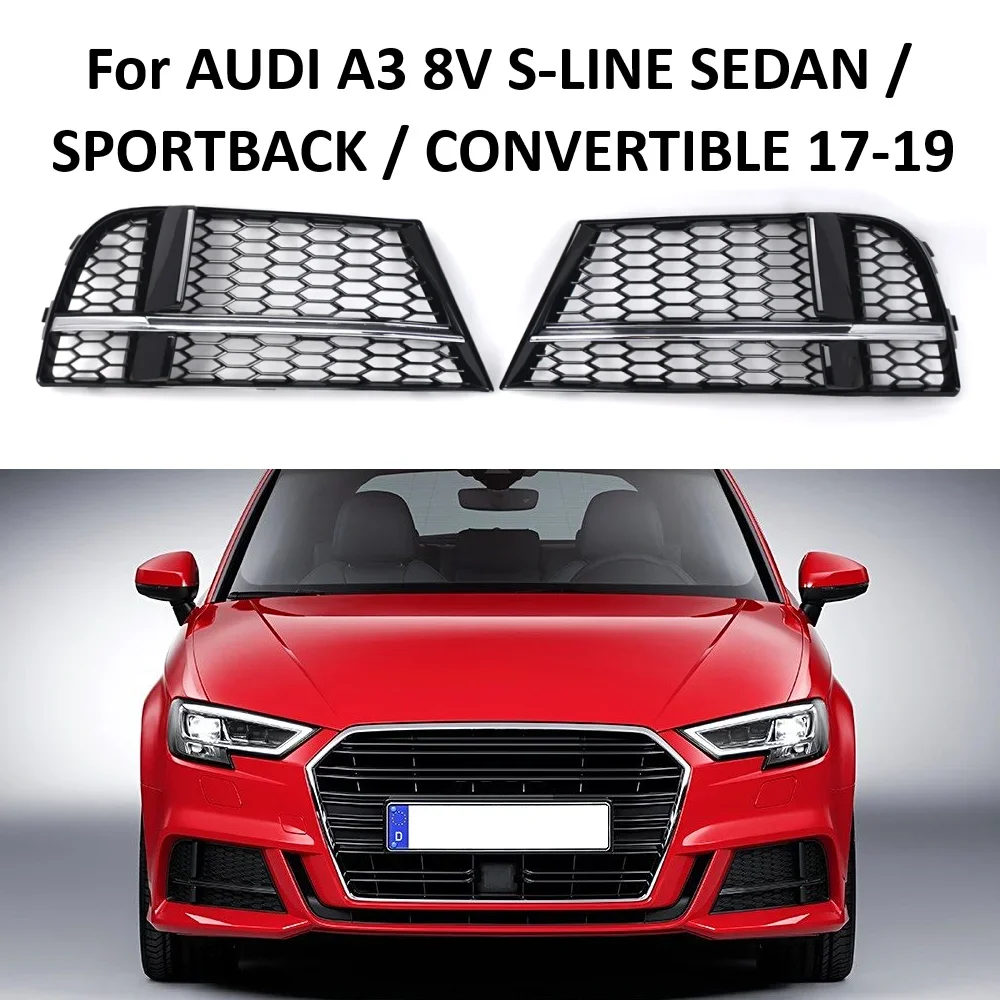 

Пара хромированных и черных сотовых противотуманных фар, безель, гриль 8V3807681AE, 8V3807682Q для AUDI A3 8V S-LINE SEDAN SPORTBACK CONVERTIBLE 17-19