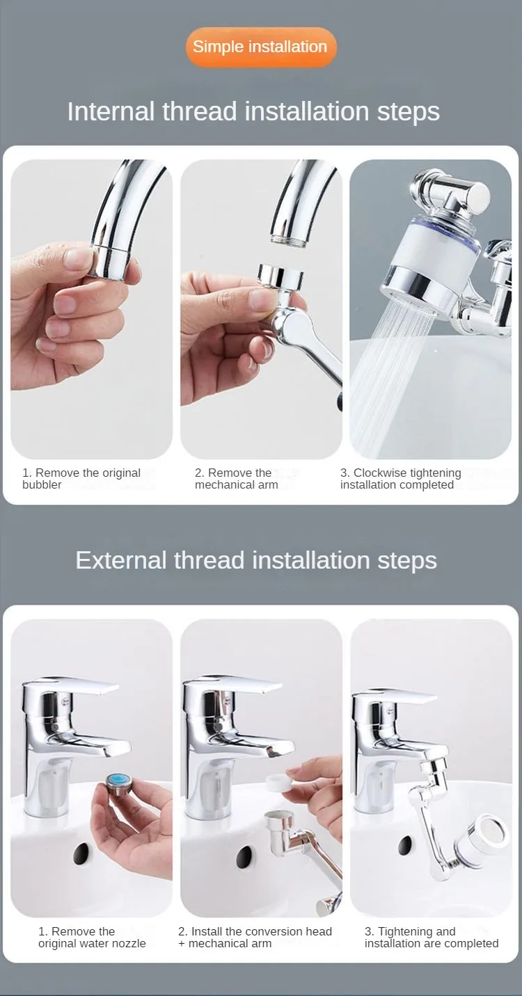 Küchen armatur Waschbecken Dusch spray Wasserhahn Ausziehdüse Wasserfall 3-Wege-Anschluss Waschbecken Bad WC Wasserhahn Kopf – Detail 5
