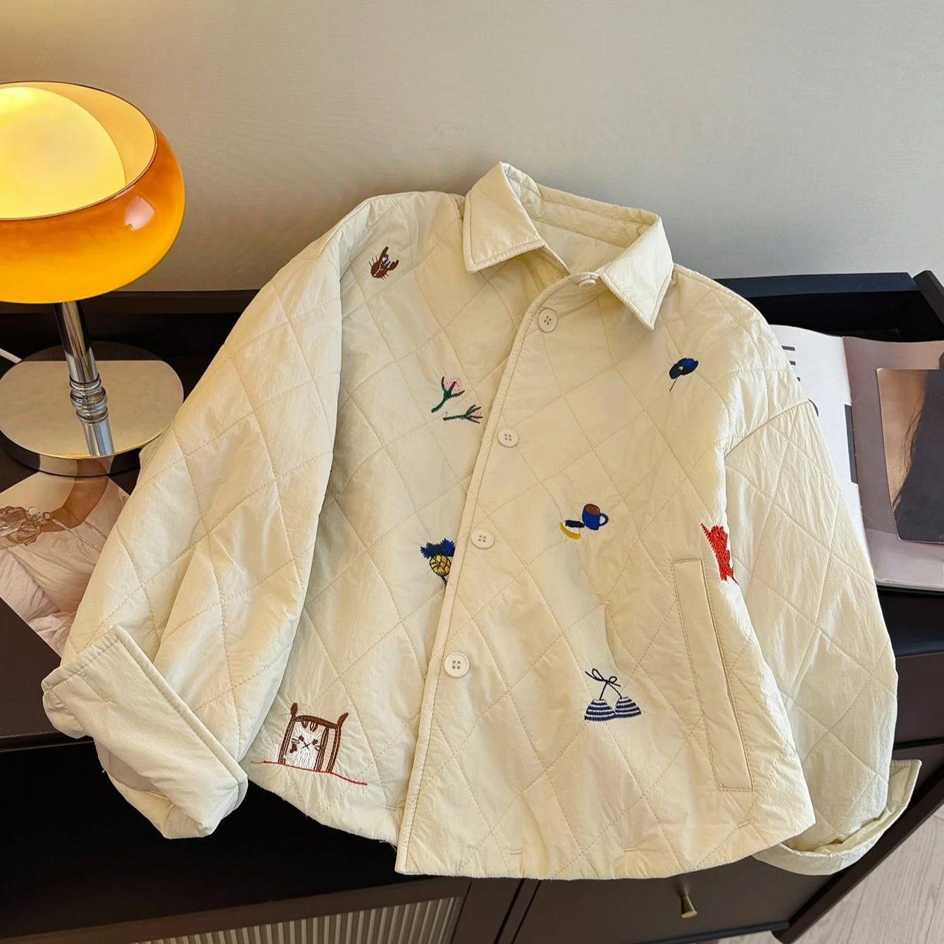 

Женская легкая хлопковая куртка с вышивкой, свободного кроя, уникальный дизайн, удобная зимняя верхняя одежда в стиле ретро