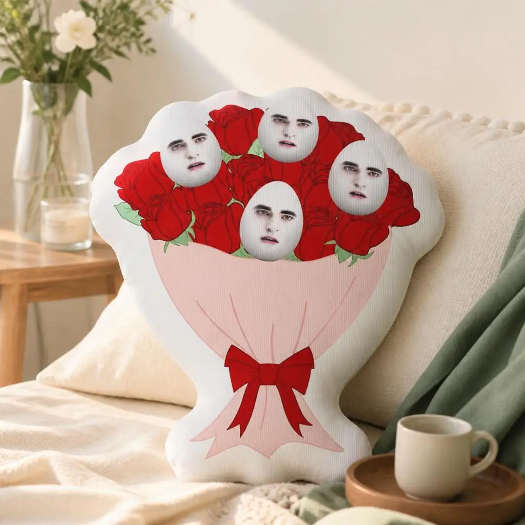 Valentine Eggward Rose Bouquet Shaped Throw Pillow Funny Egg Face Cushion Stuffed Decorative Home Accent Romantic Gift Idea