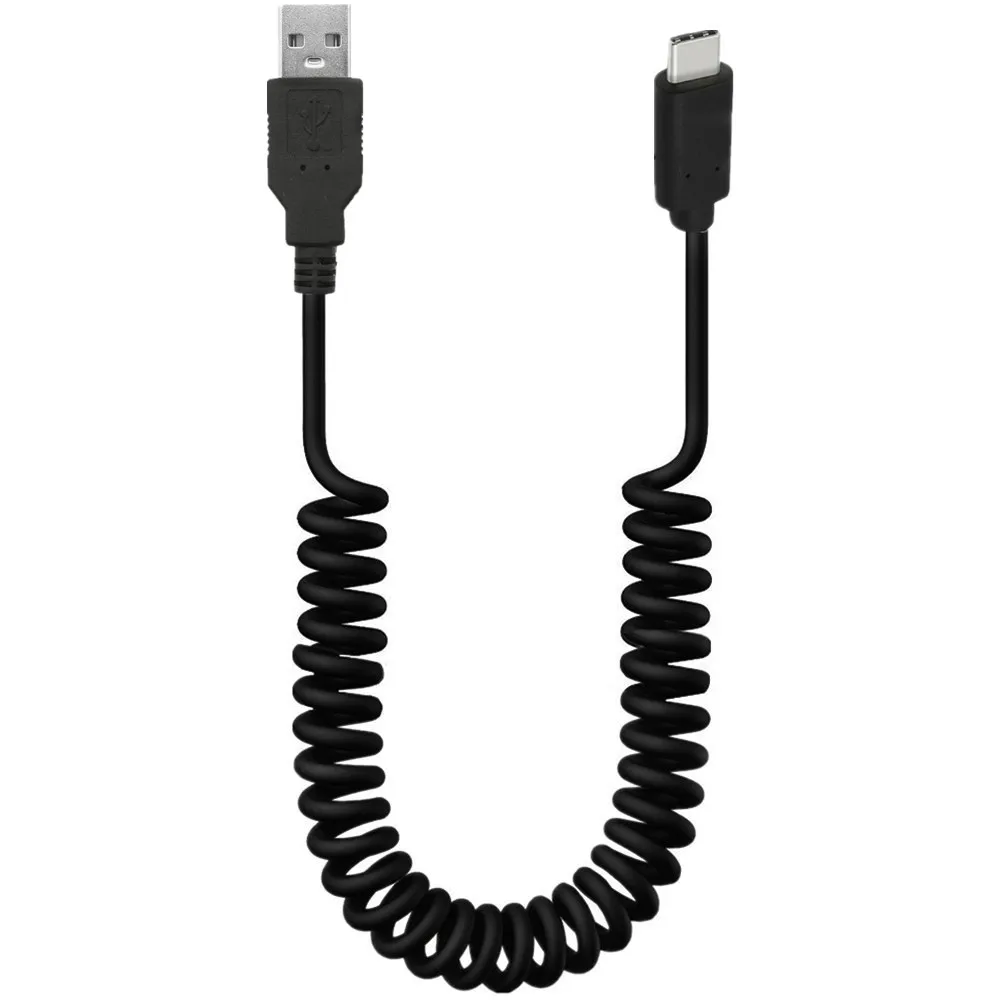 USB 2.0 Male to USB3.1 Type-c 90 Degree Angled Male Spring Coiled Data charging Cable