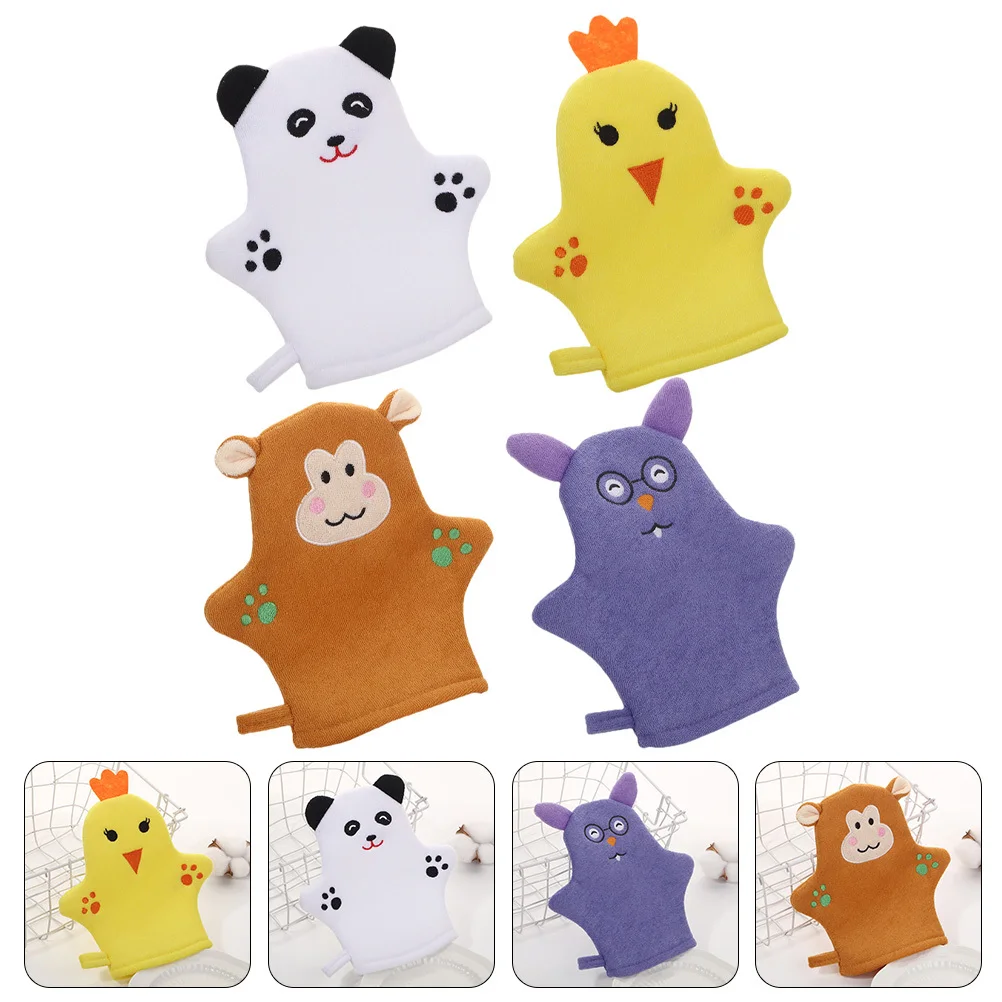 

4pcs Bathing Gloves Cartoon Animals Shaped Exfoliating Mitts Kids Baby Washcloths Body Scrubbing Glove Shower Cleaning Tools