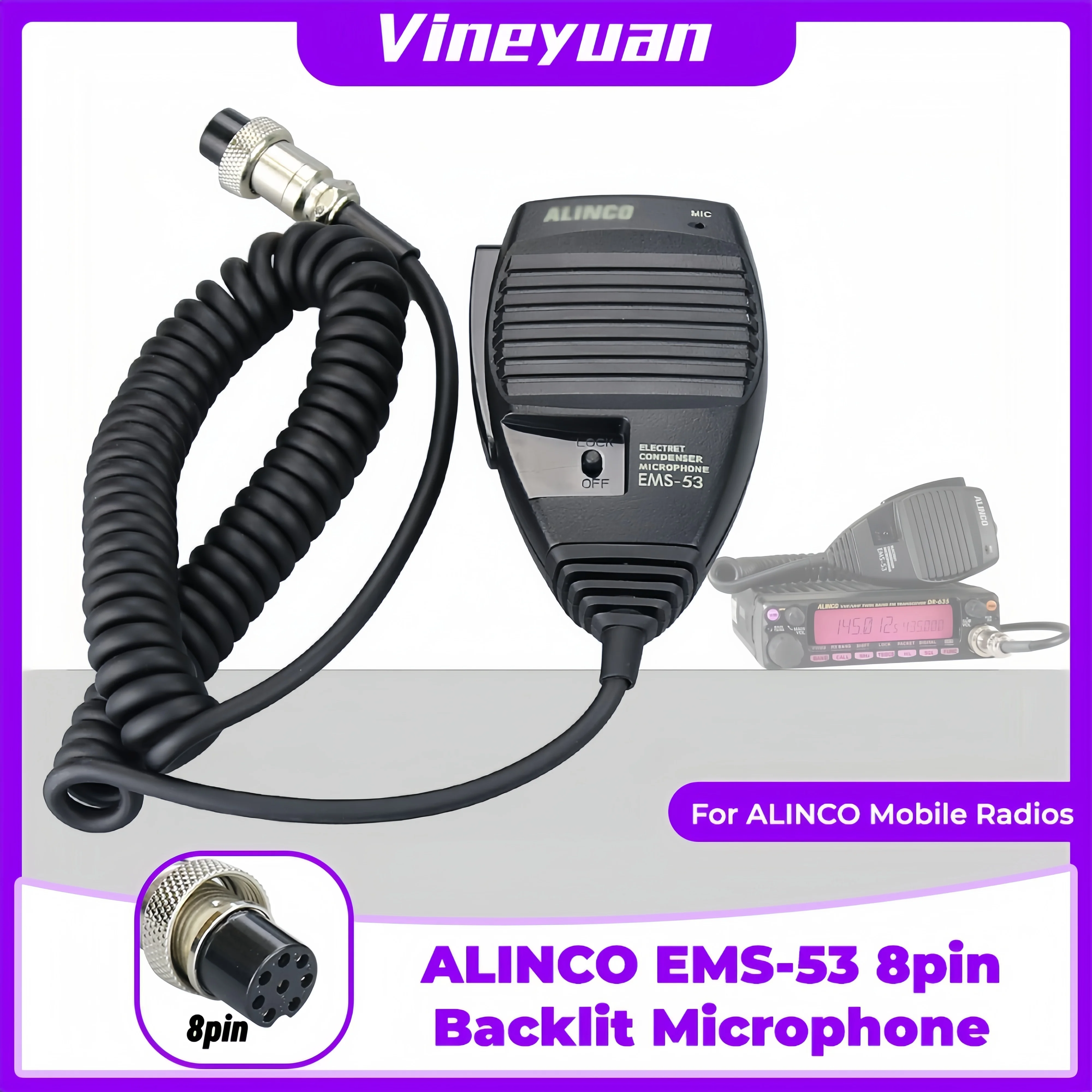 EMS-53 Microphone 8pin DTMF Handheld Mic for Alinco DR-03T DR-06T DR-145 DR-135T DR-235T DR-235E DR-610 DR-620 DR-430 DR-435