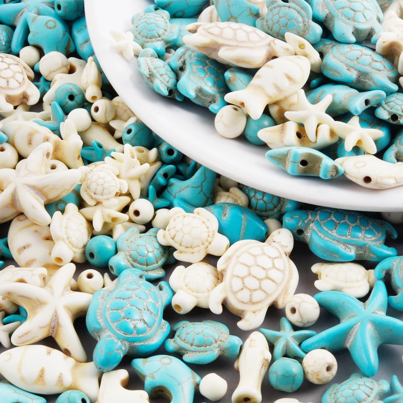 100pcs Wholesale Beach Ocean Boho Animal Straight Hole Bead Turtle/Starfish/Fish DIY Handmade Material Ceramic Loose Beads