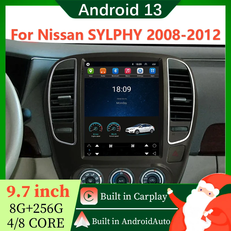 9.7-inch Android 13 Snapdragon car display multimedia carplay for Nissan Sylphy 2008-2012 Tesla style GPS navigation Bluetooth D