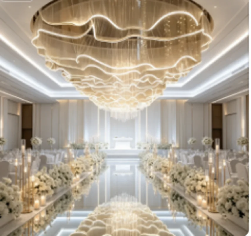 White Wave Tulle Fabric Curtain with Embedded LED Lights for Wedding Ceiling Party Christmas Decor Glowing Background Decoration