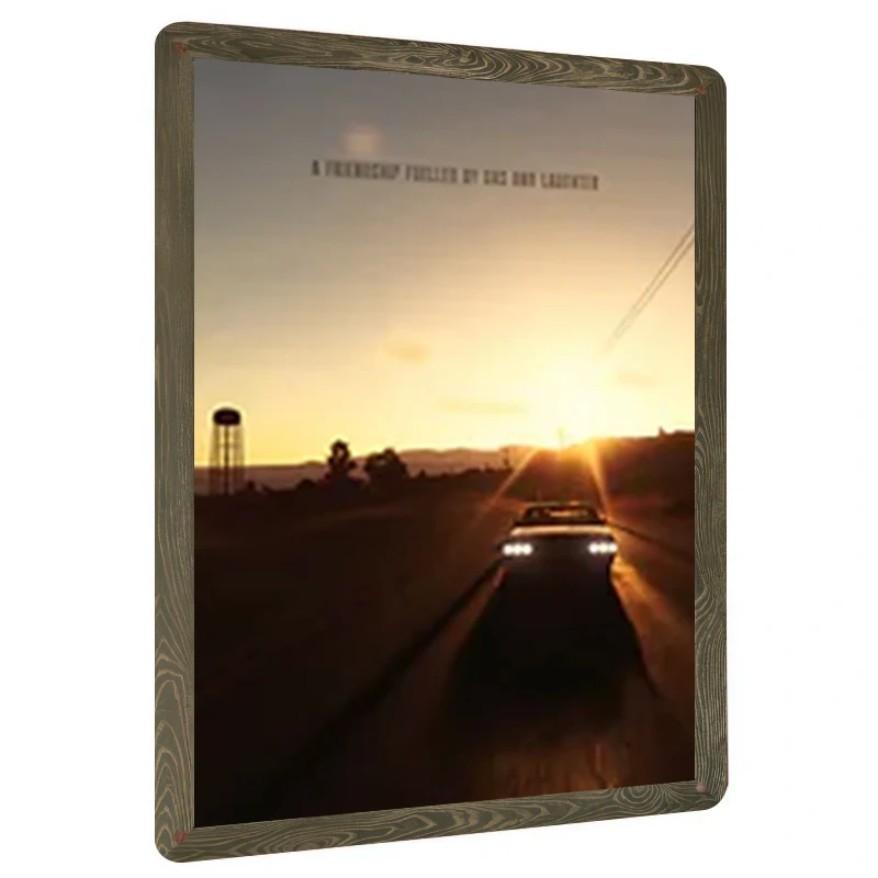 Vintage Car on Highway at Sunset Metal Wall Art American Country Style Home Decor for Living Room Bar