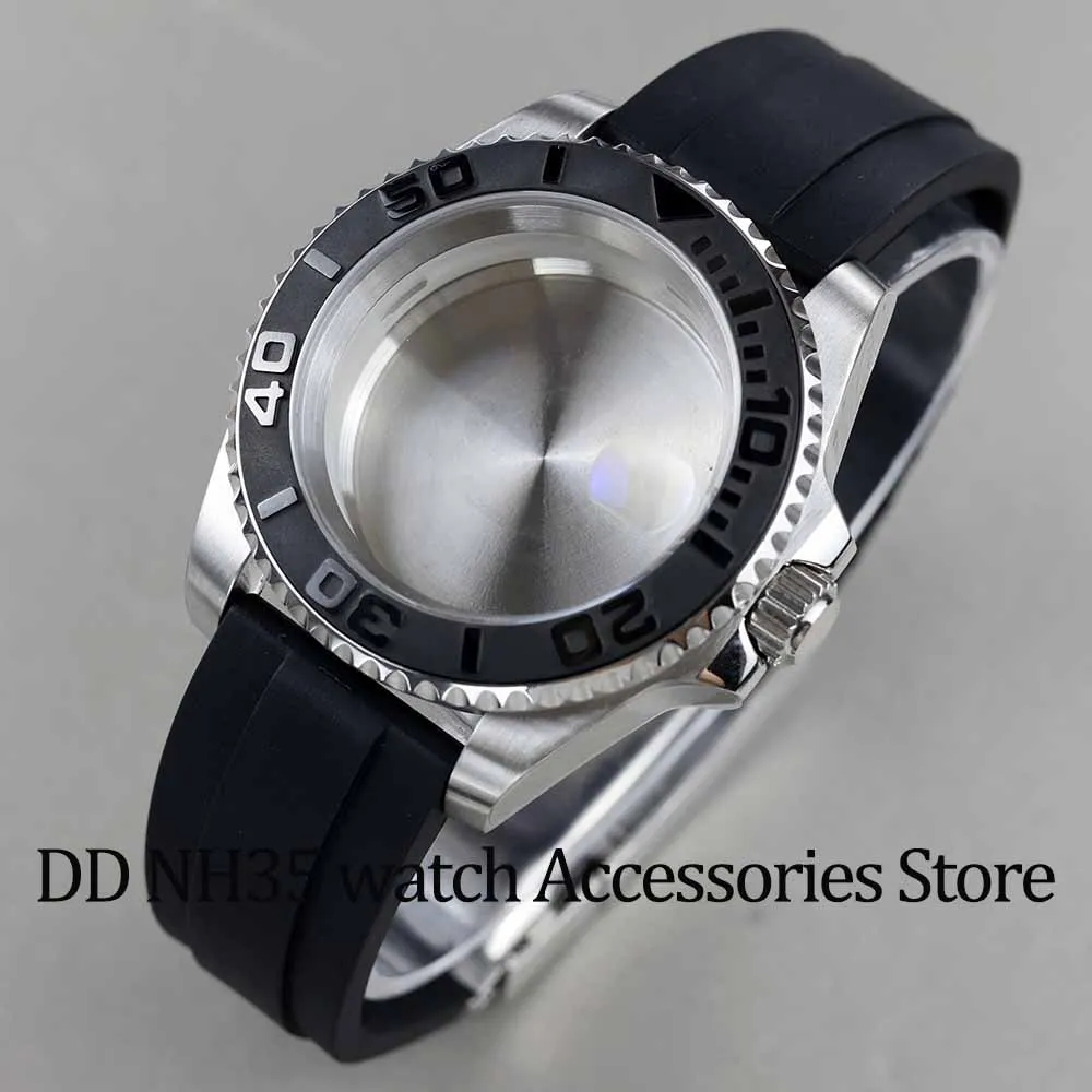 

High quality 40mm Black Ceramic Bezel Watch Cases Rubber Strap waterproof fit NH35 NH36 Movement 28.5mm Dial YACHT-MASTER case