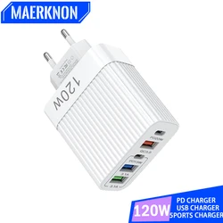 120W PD USB Charger Quick Charger 3.0 Type C Fast Charge For iPhone Samsung Huawei Xiaomi Mo12bile Phone EU/US Plug Wall Charger