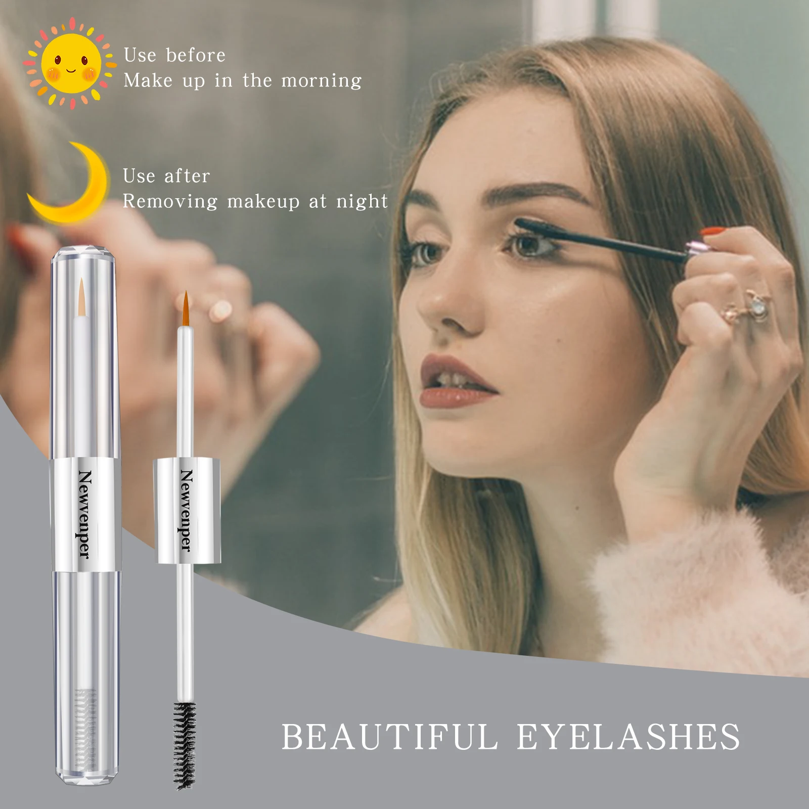 2-delige wimperessentie met dubbel borstelontwerp Voedend wimper-wenkbrauwversterker Serum voor mooie, gezondere wimpers en wenkbrauwen