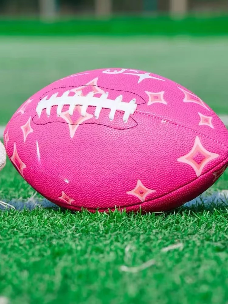 Pink Star Print XX BEAST Rugby Training Ball Professional Training Waterproof Non-slip Leather Ball Suitable