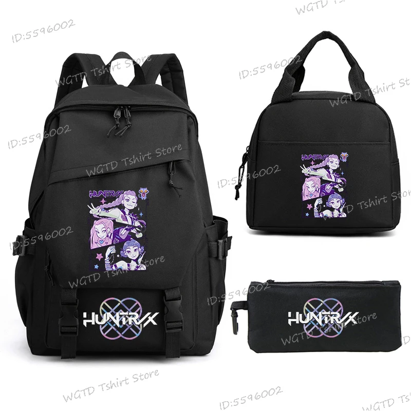 Zaini alla moda per adolescenti KPop Demon Hunters Zaino scolastico 3 pezzi/set Borsa per il pranzo Astuccio per ragazze Zaino quotidiano all'aperto
