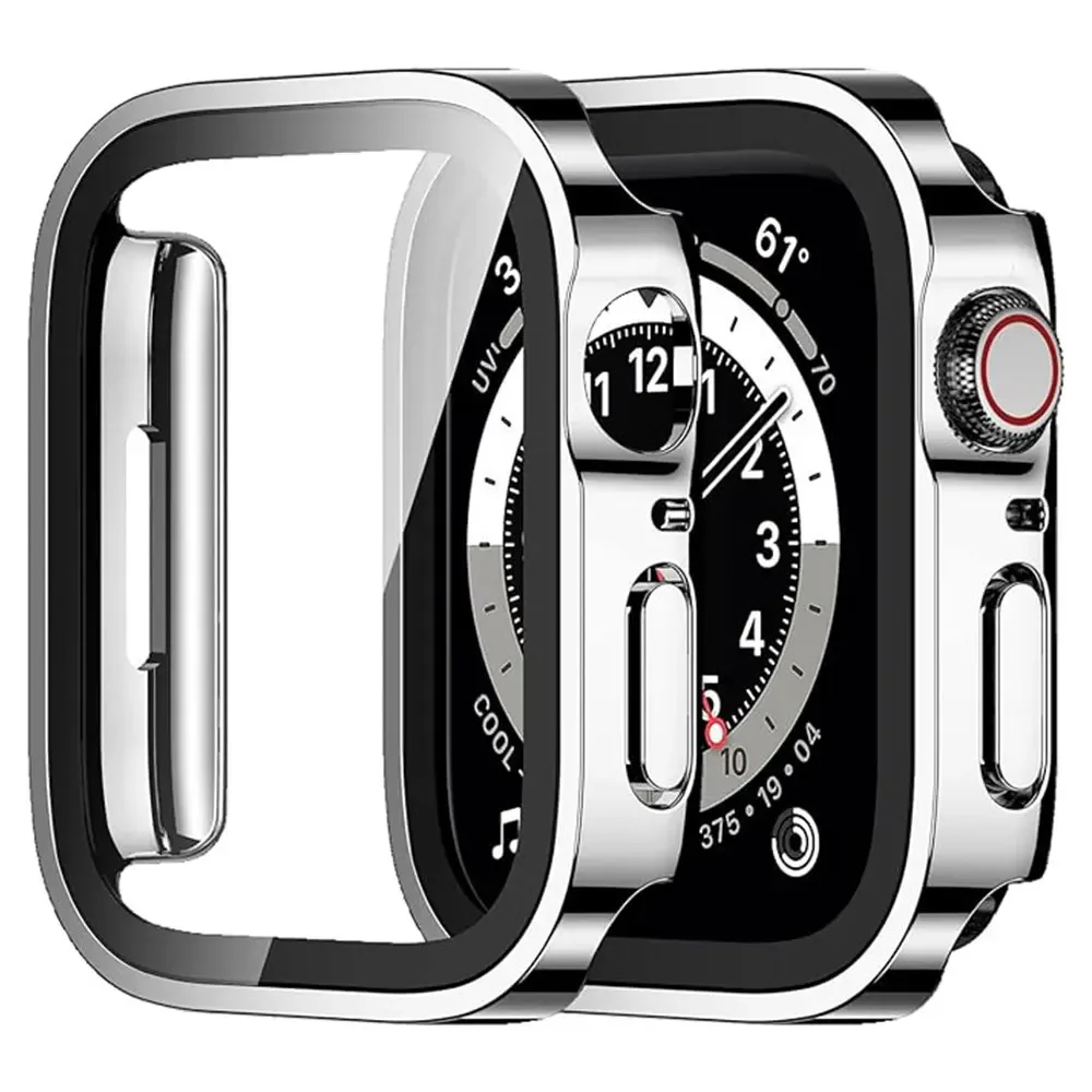 Glas + Hülle für Apple Watch 7 8 45 mm 41 mm 44 mm 40 mm PC gerade Kante gehärtete Displayschutzfolie Abdeckung iWatch Serie 4 5 SE 6 7 8