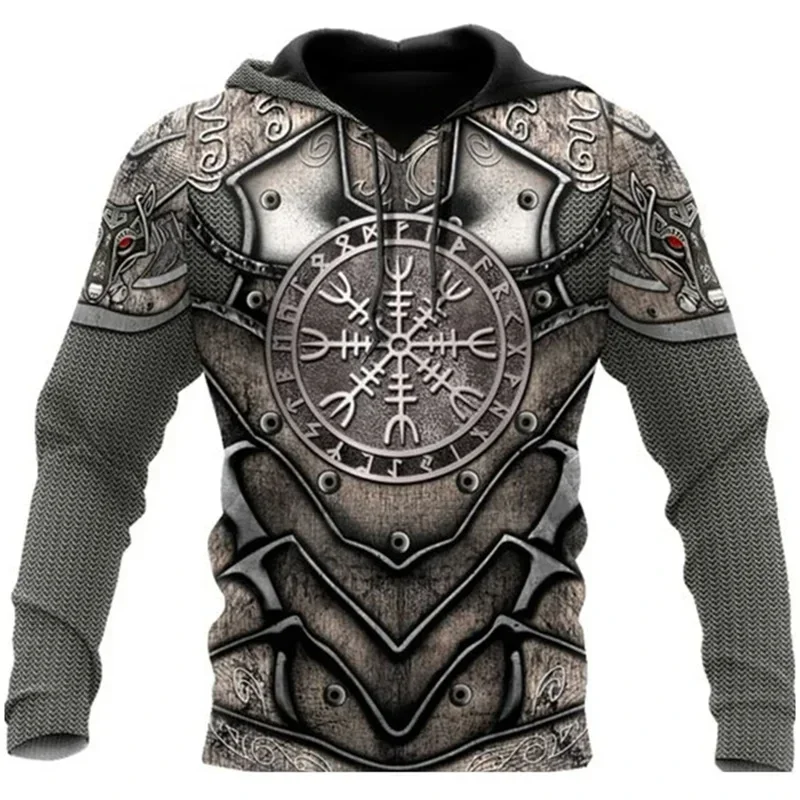 

2024 New Retro Autumn and Winter 3D Viking Mythology Print Men's Sports Hoodie Fashion Long Sleeve Men's Pullover Punk Style