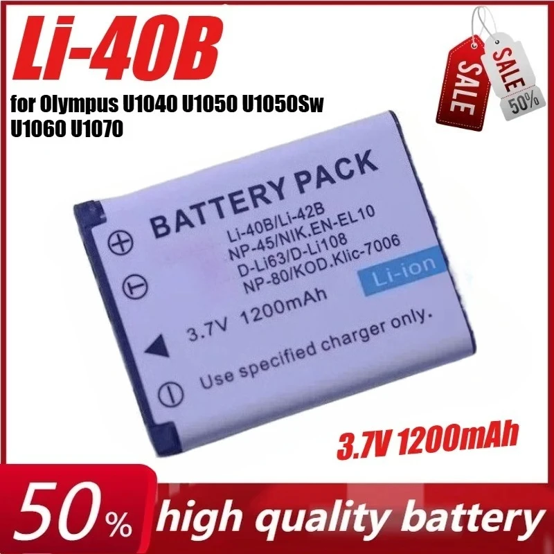 

3.7V 1200mAh Li-40B EN-EL10 NP-45 Digital Camera Battery for Olympus U1040 U1050 U1050Sw U1060 U1070 U1200 FE-150 FE-160 X-600