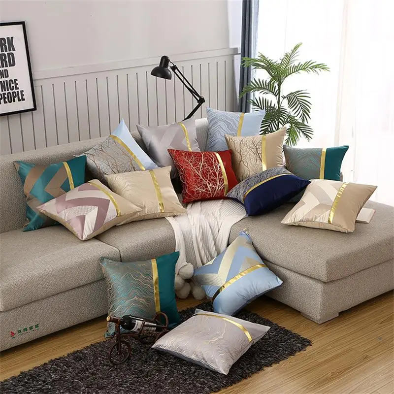 Modern Light Luxury Sofa Couch Car Cushion Cover Satin Hot Stamping Pillow Case Cover Metal Color Pillowcase Pillowcover