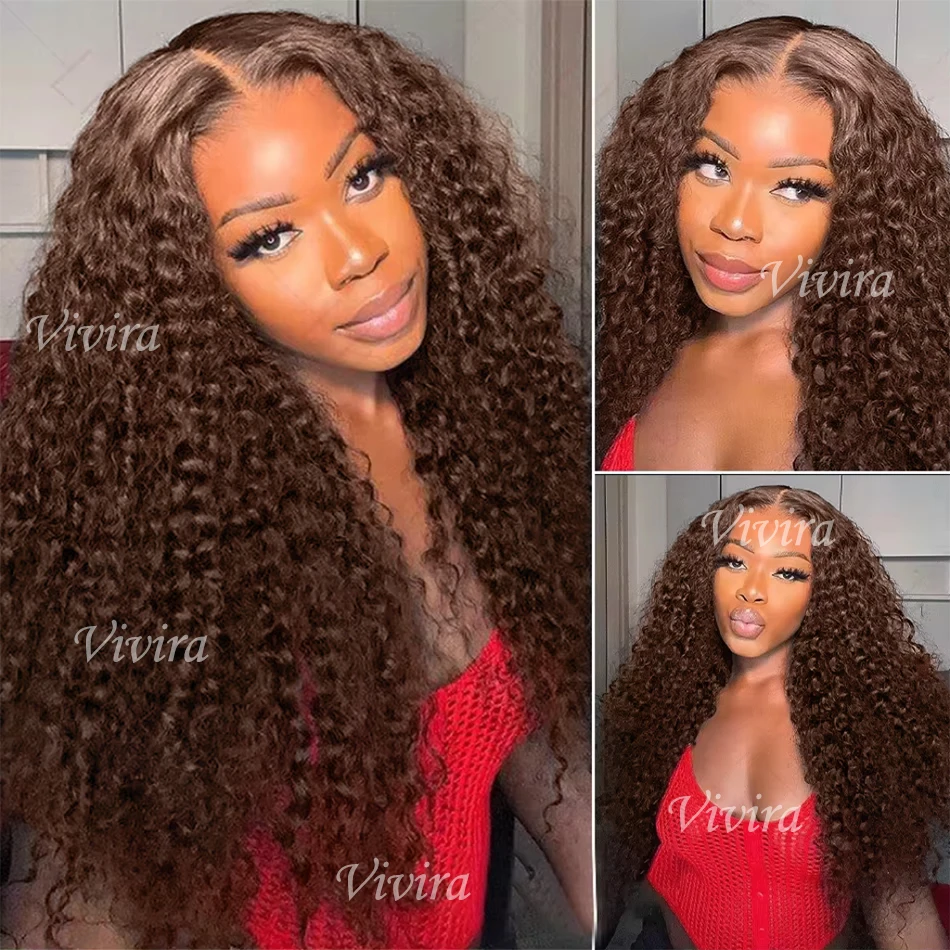 

Chocolate Brown Human Hair Wig Deep Wave Lace Front Wig 13x6 HD Lace Frontal Wig 30 32 Inch 13x4 Colored Curly Human Hair Wig