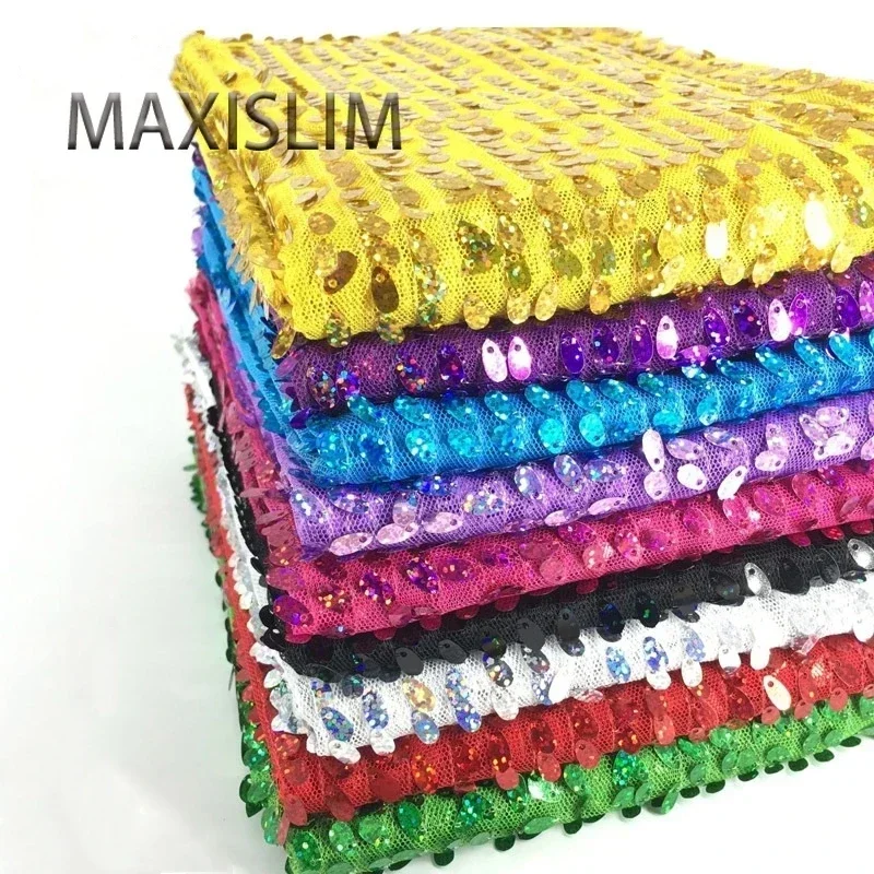 NEW 9MM Mesh Laser Sequin Fabric For Party Dress Stage Dance Costume DIY Popular Glitter Fabric Wide:125CM