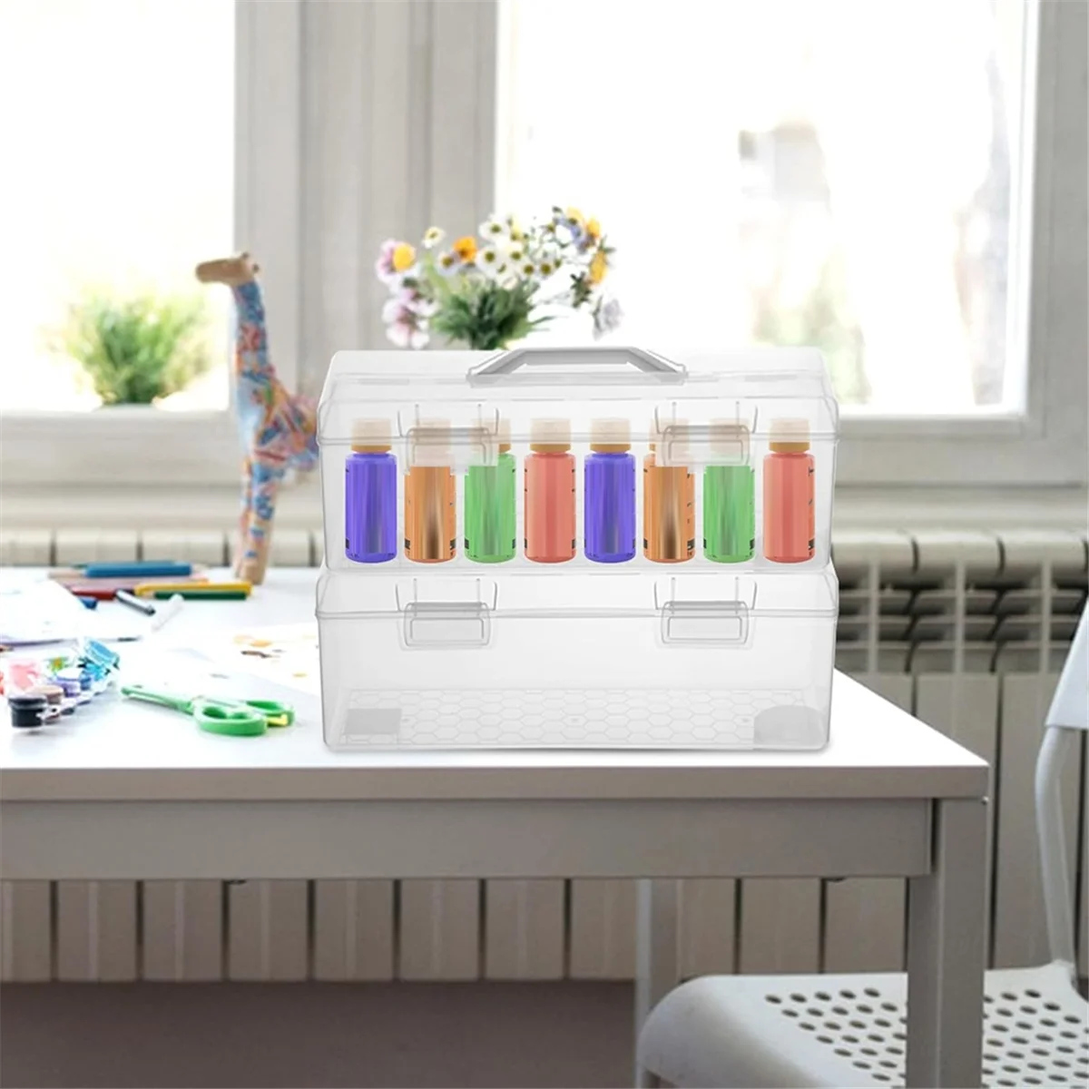 ADP-2Pcs Paint Storage Box Craft Storage Box Handle,30 Bottle Capacity Paint Storage Box for 2 Fluid Ounces Acrylic Paint