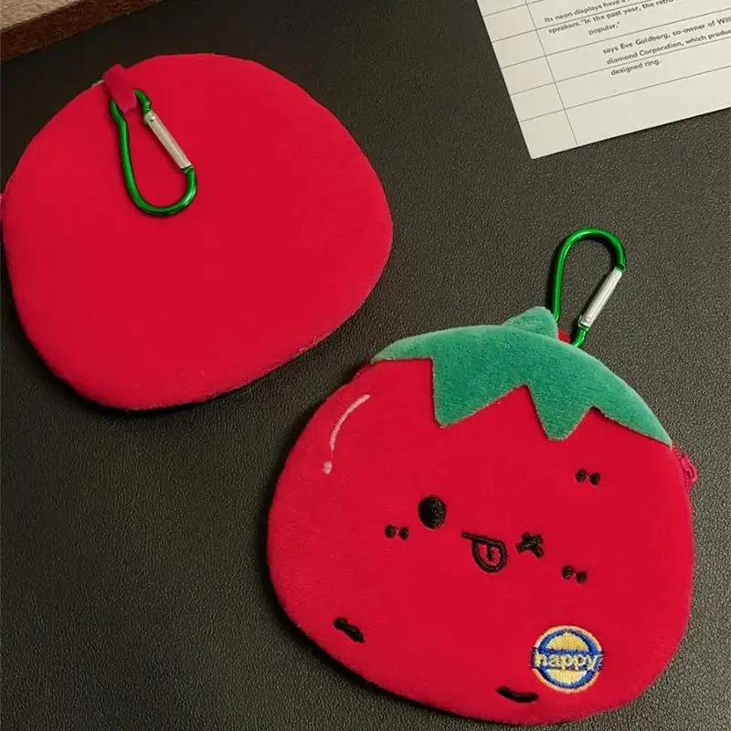 Cartoon Plush Tomato Coin Purse Pendant Cute Portable Wallet Storage Pouch Hanging Ornament Bag Decoration Accessories Gift