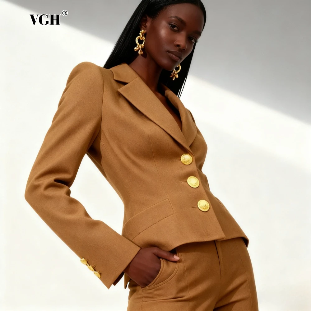 

VGH High End Office Slimming Coats for Women Notched Collar Long Sleeves Patchwork Single Breasted Temperament Blazer Female New