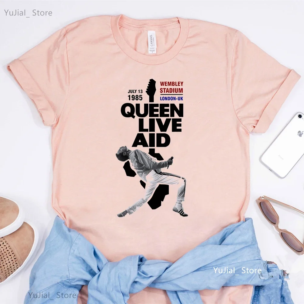 Freddie Mercury Graphic Print Pink/Gray T Shirt Women'S Clothing Rock Queen Band Tshirt Femme Hip Hop Music Lover T-Shirt Female