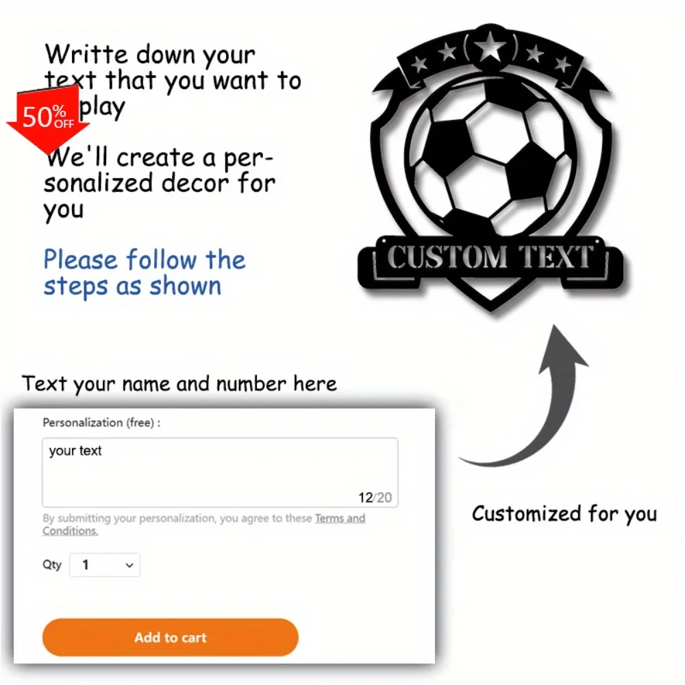 

1 шт., персонализированный классический дизайн, металлическая настенная деталь с футбольной тематикой, идеально подходит для украшения дома и офиса, настенные скульптуры с надписью на заказ