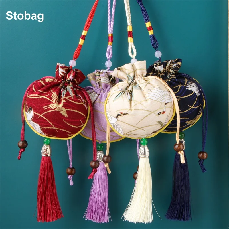 

StoBag 20pcs Chinese Silk Sachet Bag with Tassels Hanging Drawstring Gift Jewelry Package Storage Reusable Pouch Decoration