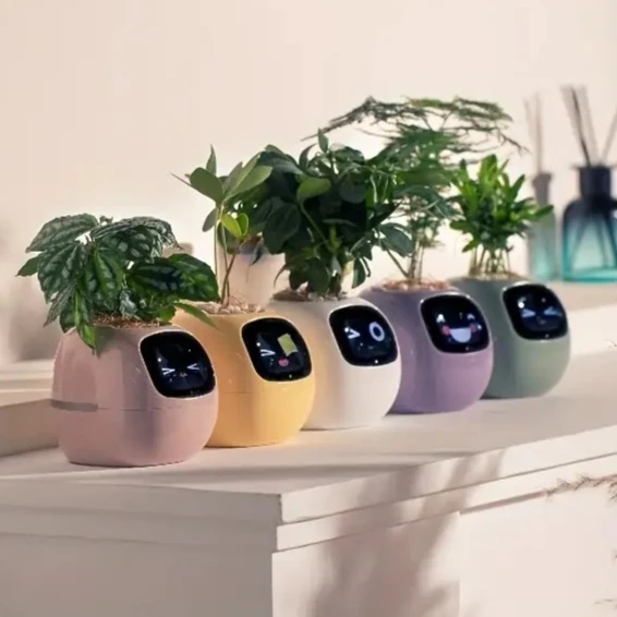 وعاء زهور روبوت للعناية بالنباتات للحيوانات الأليفة مع دليل النمو لعرض درجة الحرارة لعبة التعبير العاطفي للأطفال والبستانيين #2