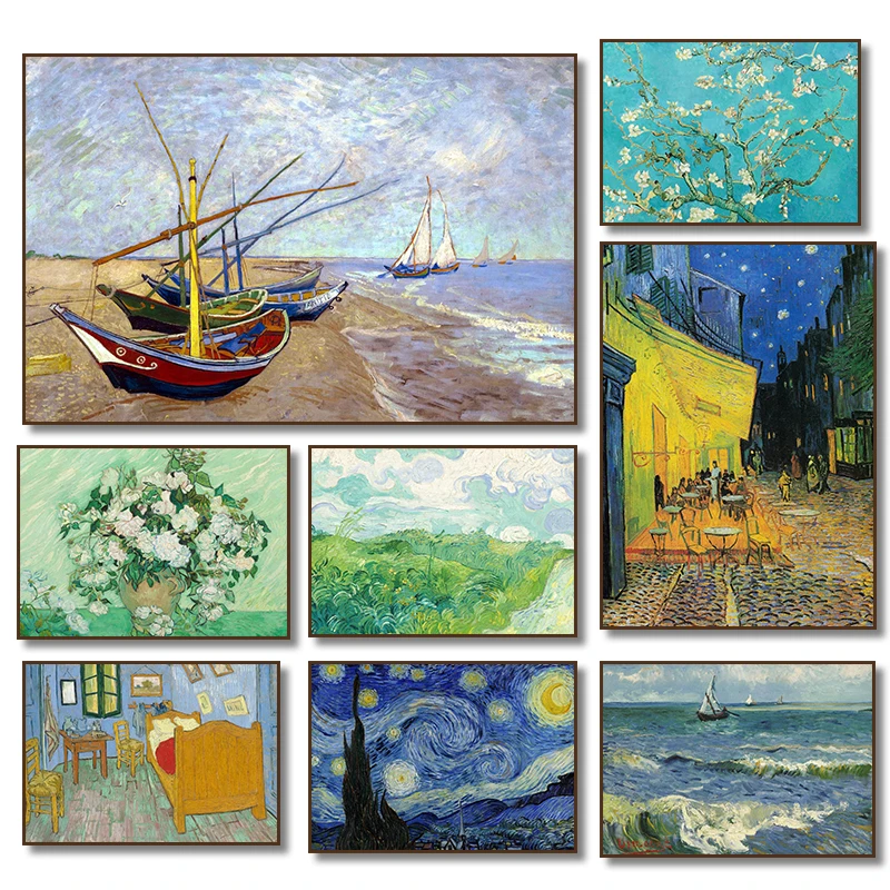 Famous Artist Van Gogh Canvas Painting Print Starry Sky Iris Flower Sea Boat Landscape Poster Picture Wall Home Decor Gift