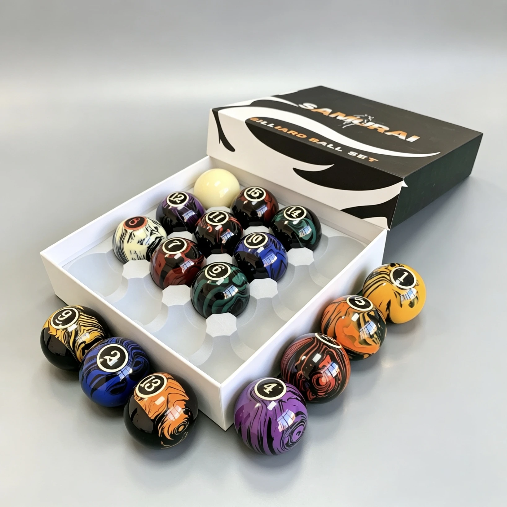 Professional 16 Pool Balls Set High Quality Resin Swirl Pattern Billiard Balls 2.25 Inch Complete Set for 8 Ball Game