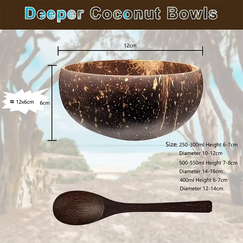Coconut Bowls For Serving Dishes Wooden Salad Wood Reusable Bowl Serving Utensils Natural Coconut Shell Bowls Breakfast Party view 4