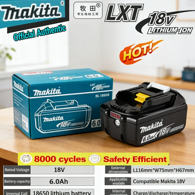

Original makita 18v battery Rechargeable Power Tool makita 18v Battery, Replaceable 5Ah/6Ahbattery Lithium-ion, 1850 BL1860B 6ah