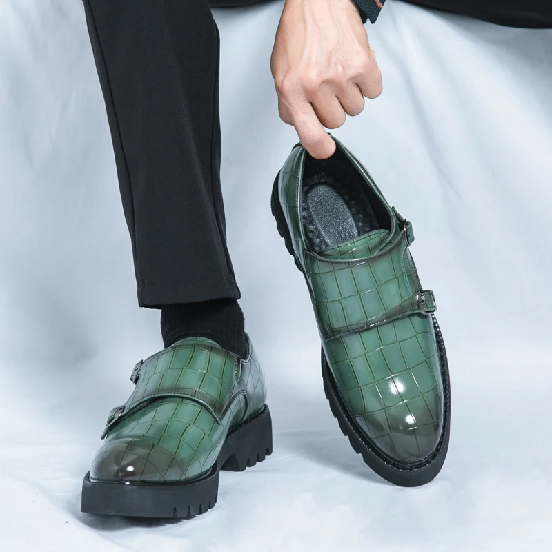 

Новые 46 кожаные лоферы большого размера с большой головкой и пряжкой в клетку, толстая подошва, увеличивающие высокие и низкие повседневные кожаные туфли для мужчин