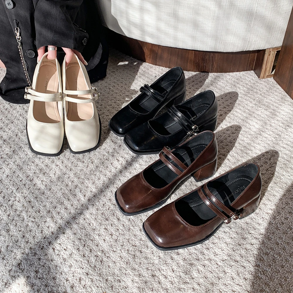 

Designer Spring Patent Leather Women Mary Jane Shoes Fashion Shallow Square Toe Pumps Casual Dress Low Heel Shoes