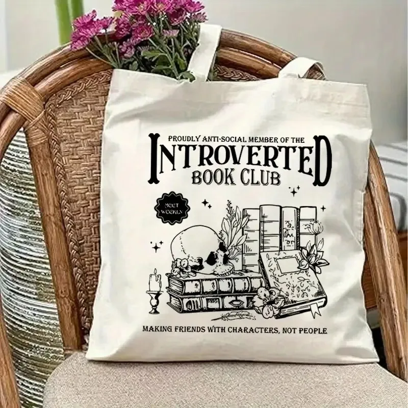 

Introverted Book Club Tote Bag Casual Bag with Proudly Anti-Social Member of The Introverted Book Club Handbag for Book Lovers