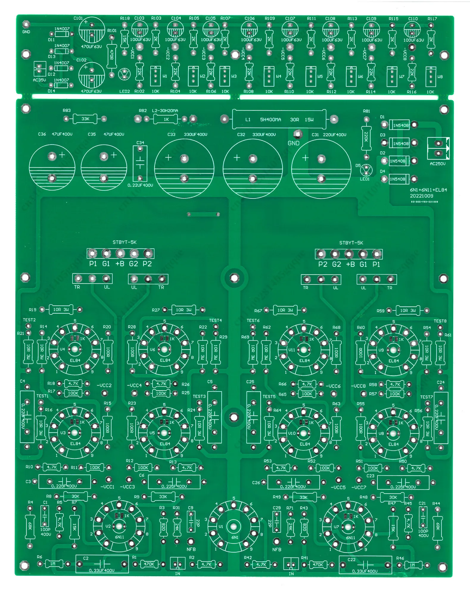 Vacuum Tube Amplifier 6N1 + EL84 Parallel Push-Pull Tube Amp Fixed Bias 2×23W PCB Circuit Board