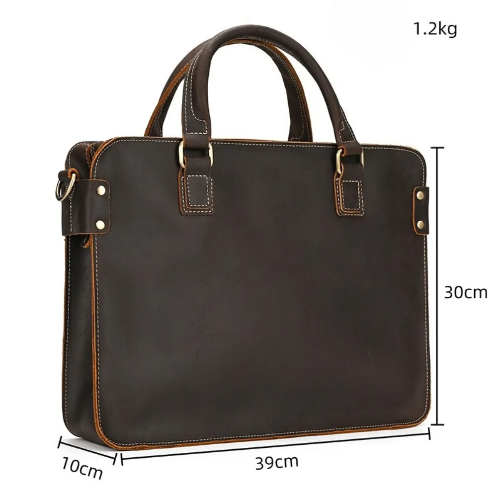 Retro Briefcase 14 Inch Computer First Premium Simple Layer Cowhide Handbag Shoulder Messenger Versatile  Commuter Business Bag