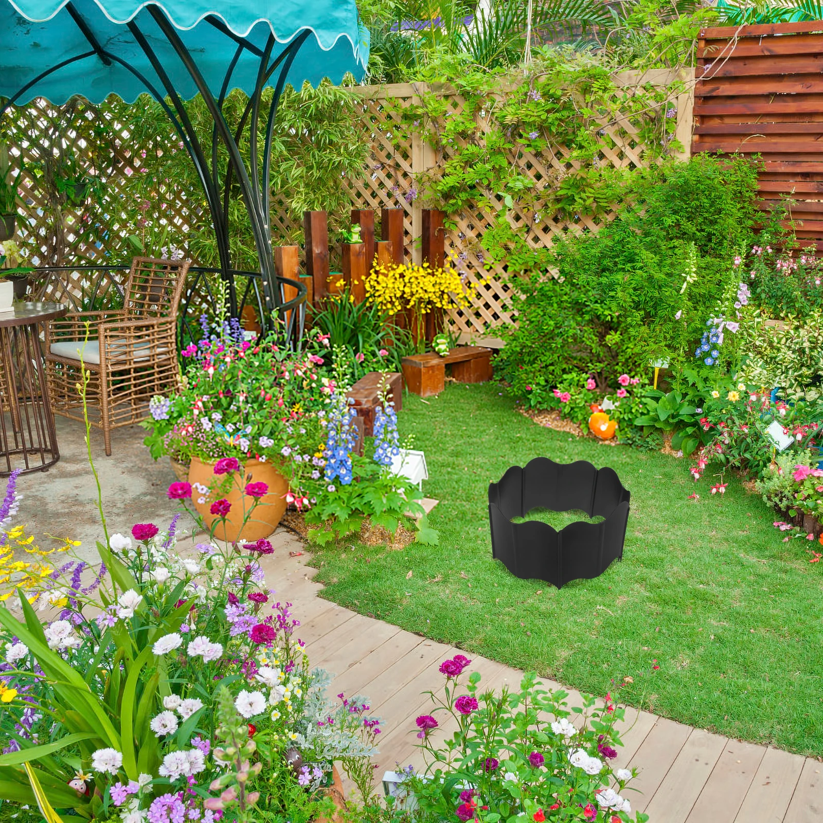 

Garden Pp Plastic Decorative Border Edging Scalable Black Durable Lawn Ornament Courtyard Fence Yard Decoration Landscape