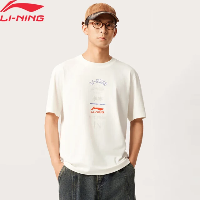 Camiseta masculina estilo esportivo Li-Ning AT DRY FREEZE Reguler Fit 75% algodão 25% poliéster LiNing camiseta de manga curta AHSV163