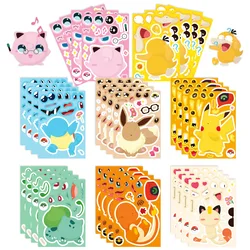 16Sheets Pokemon Puzzle Make a Face Stickers Pikachu Diy Cartoon Decal Assemble Jigsaw Children Gift Toy Party Favors for Kids