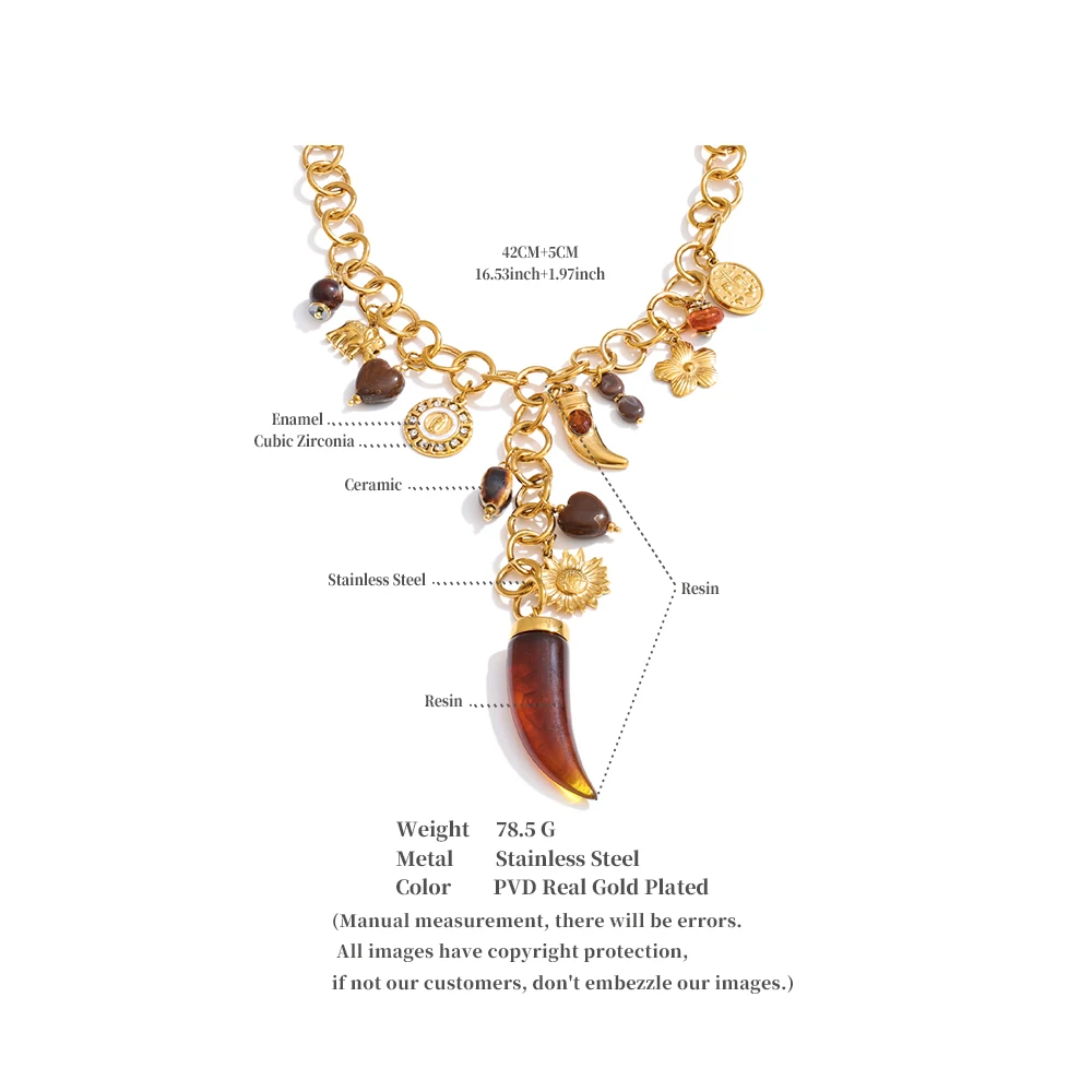 Yhpup Neues Design Edelstahl Acryl Blume Horn Charms Anhänger Statement Halskette 18K Gold PVD vergoldet Ästhetischer Schmuck – Detail 5