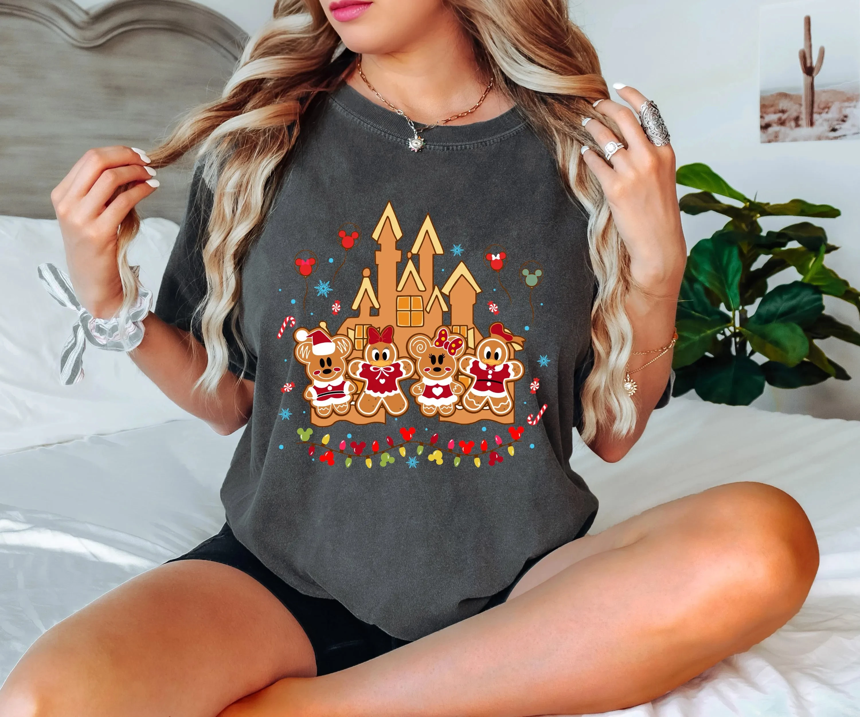 

Women's Disney Mickey And Minnie Gingerbread Shirt T Shirt Men Cotton Tee O-Neck Casual Oversize Short Sleeve Streetwear Tops